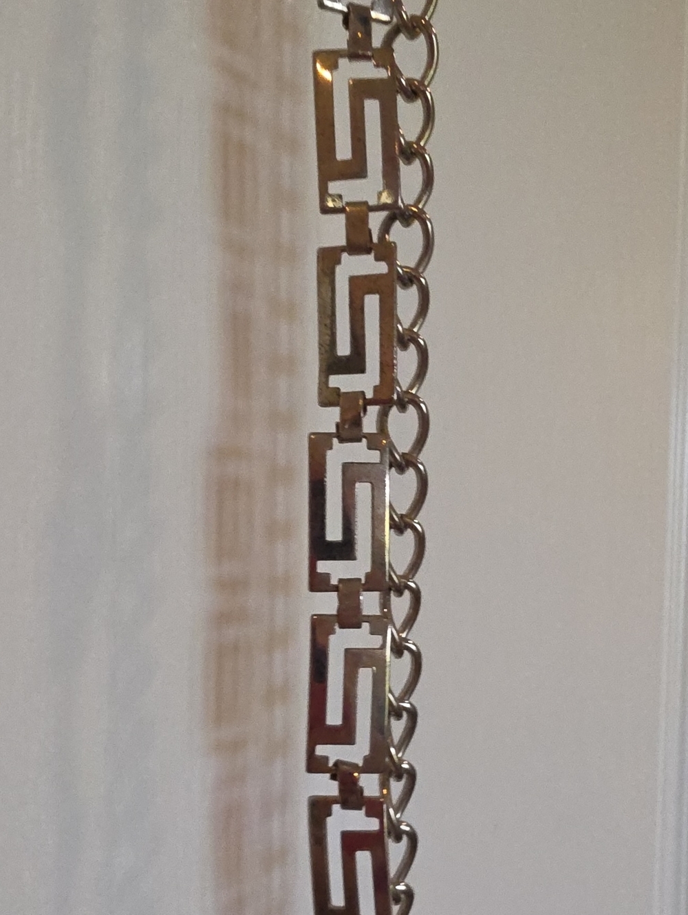 Geometric Link Chain Belt - Silver Tone, Large